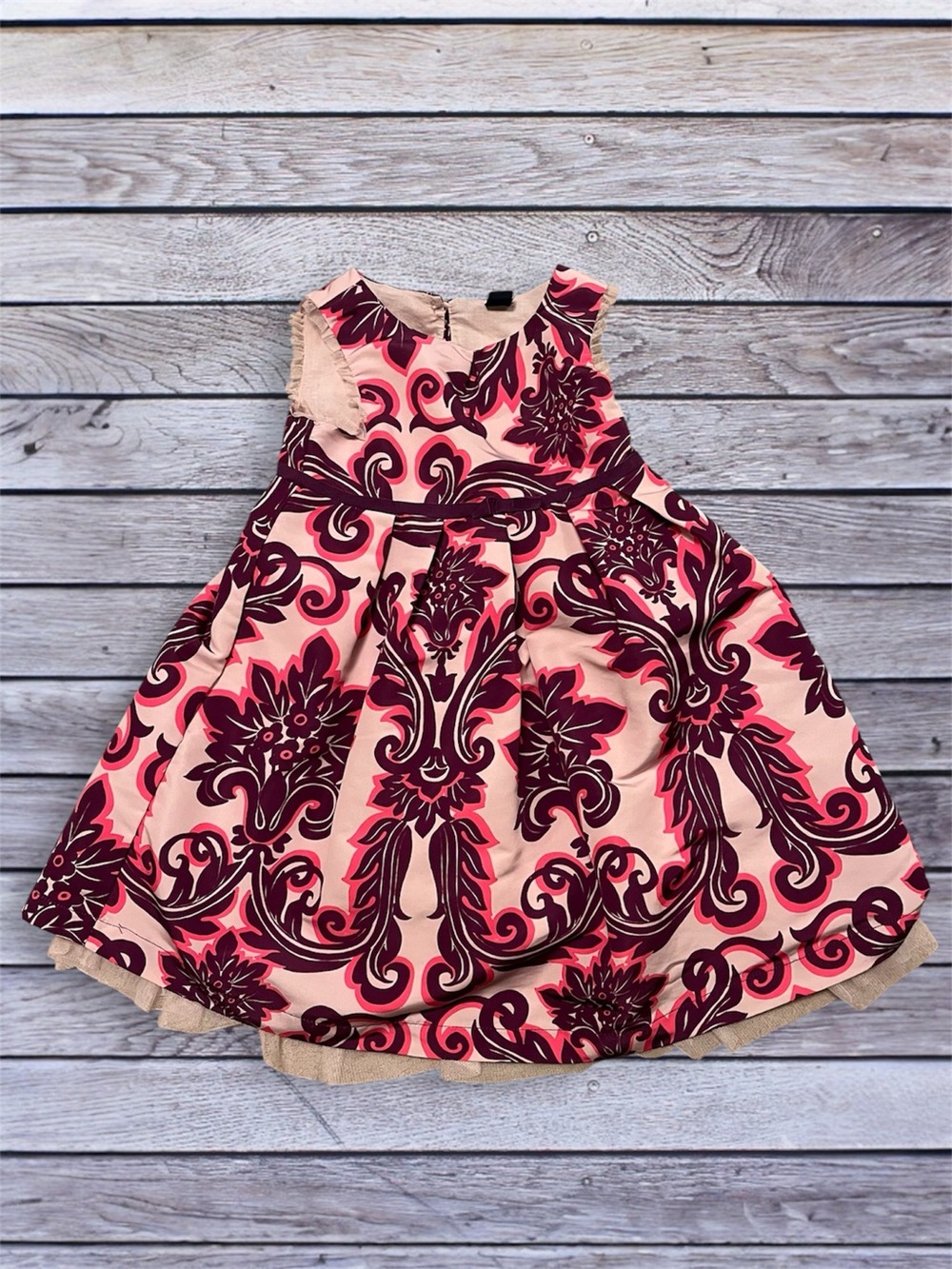 Baby GAP Pink and Burgundy Floral Scroll Party Dress 3t